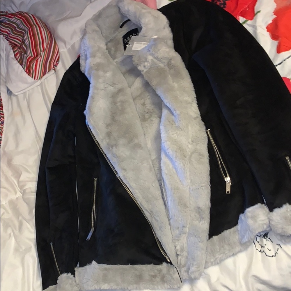 Faux Fur Lined Suede Aviator Size M